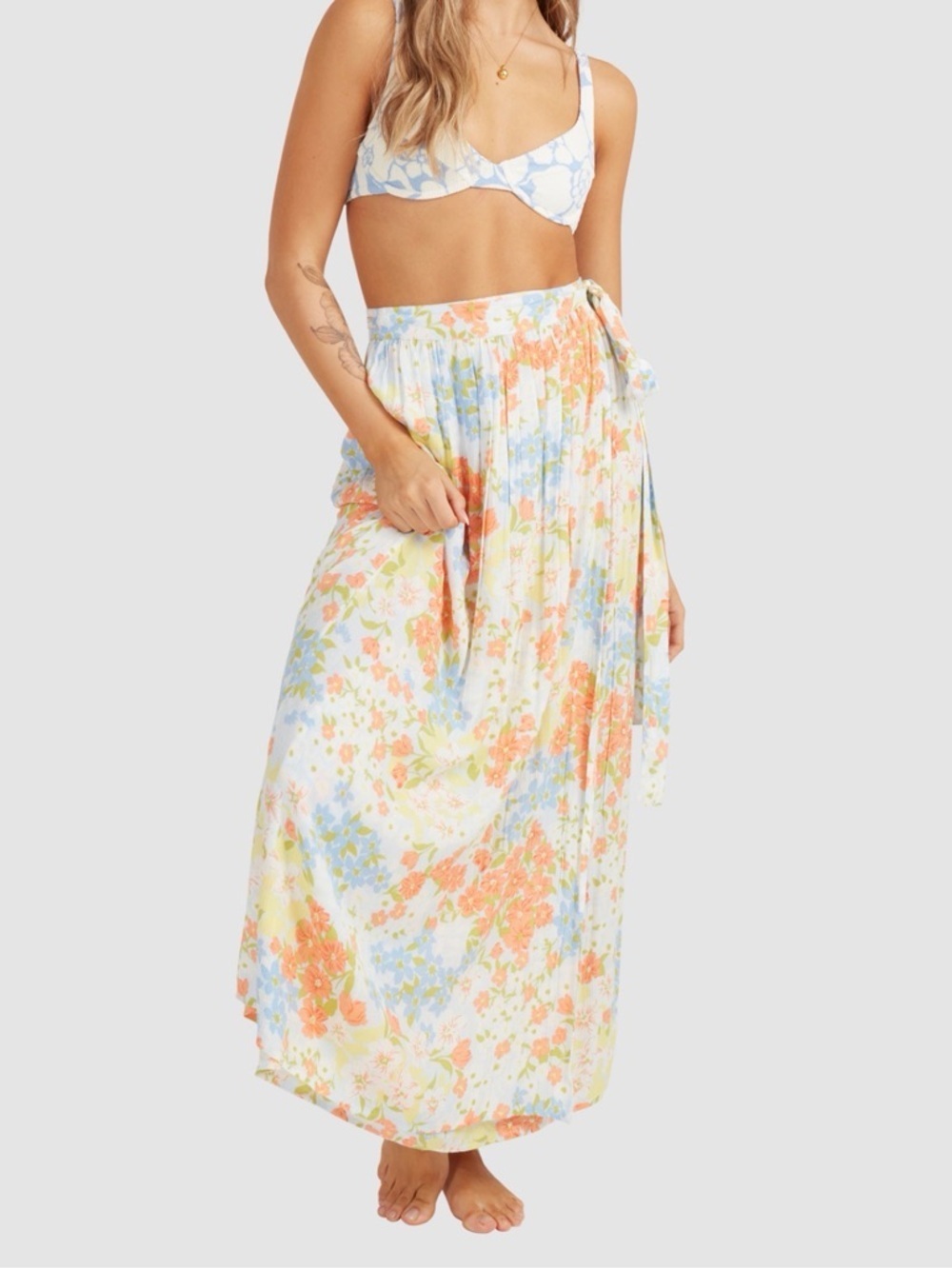 Billabong Happy Hour Wrap Floral Maxi Skirt Resortwear Vacation Summer SZ XS